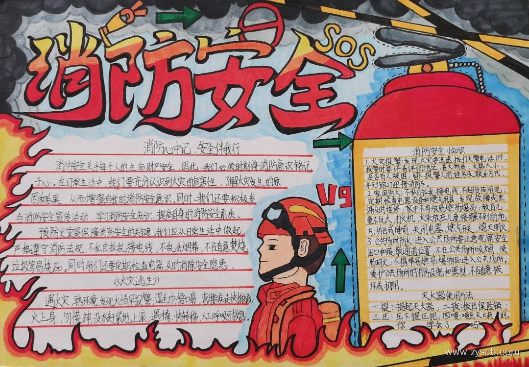 119消防日 ”消防安全“高清手抄报绘画作品-第1张 119消防日 ”消防安全“高清手抄报绘画作品-第1张