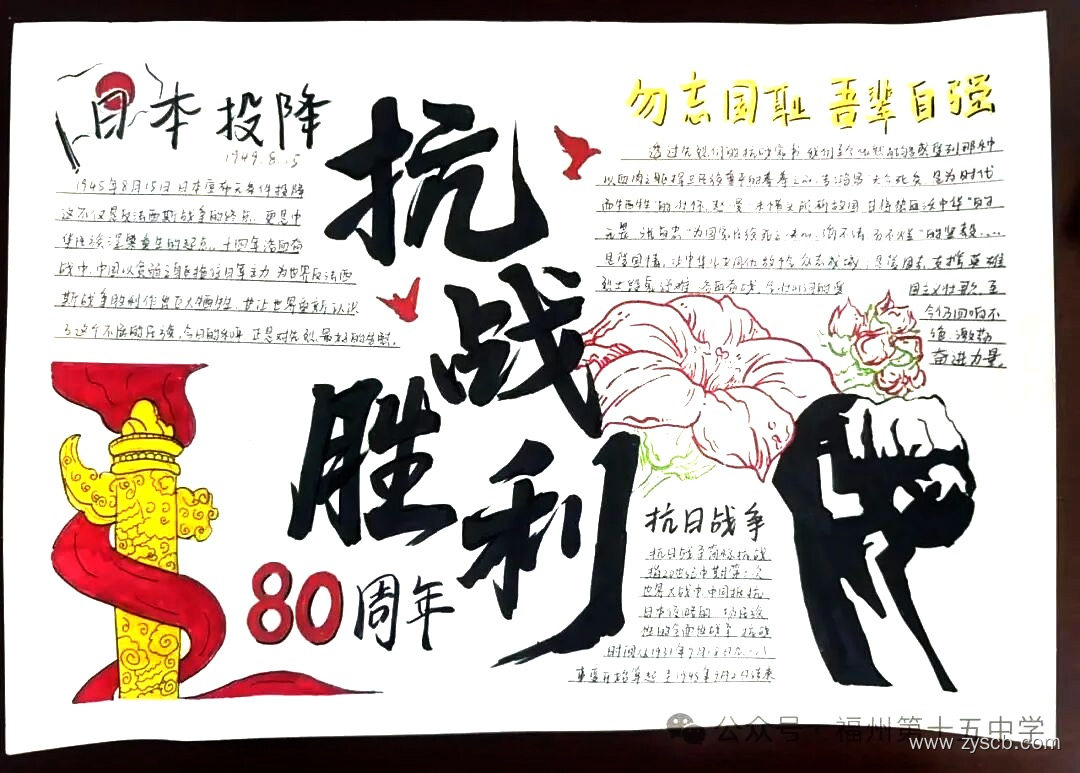 中国抗日战争世界反法西斯战争胜利80周年手抄报获奖-第8张 中国抗日战争世界反法西斯战争胜利80周年手抄报获奖-第8张